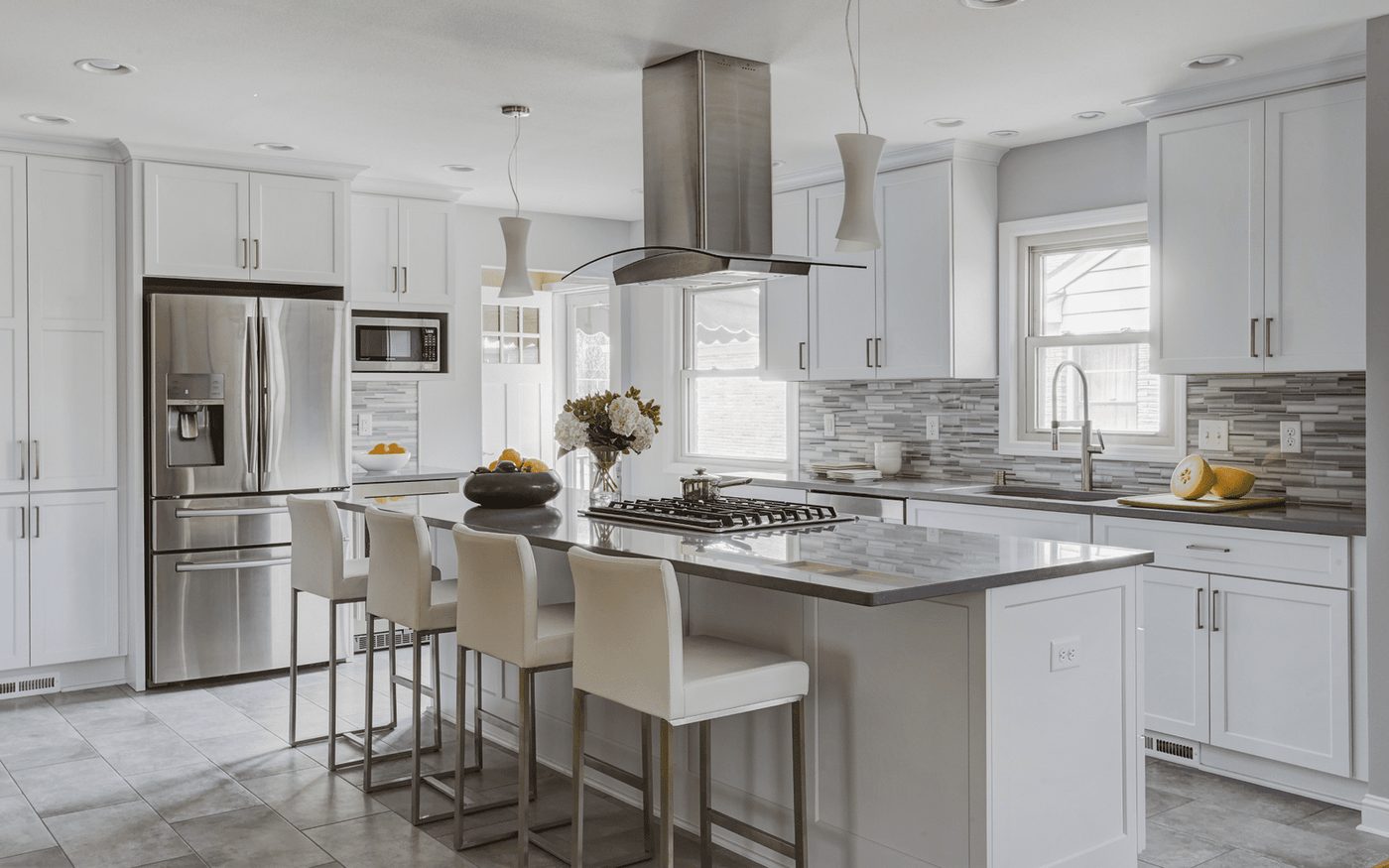 Contemporary kitchen with island seating and pendant lighting