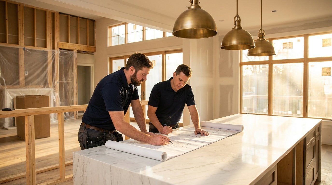 MSA Premier team reviewing plans on a kitchen jobsite
