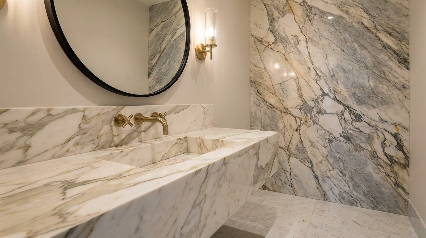 Finished spa-inspired master bathroom