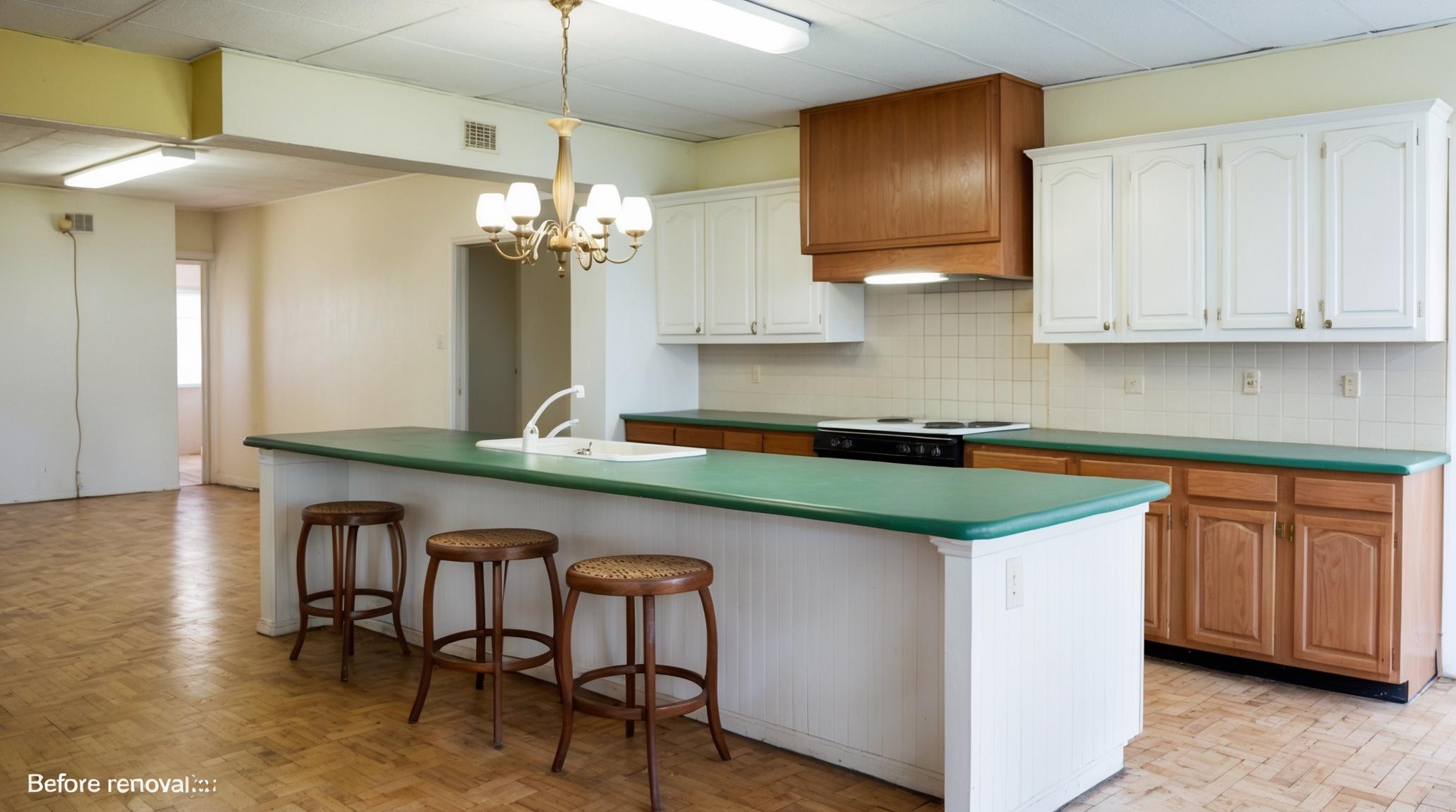 Before Marble Waterfall Kitchen