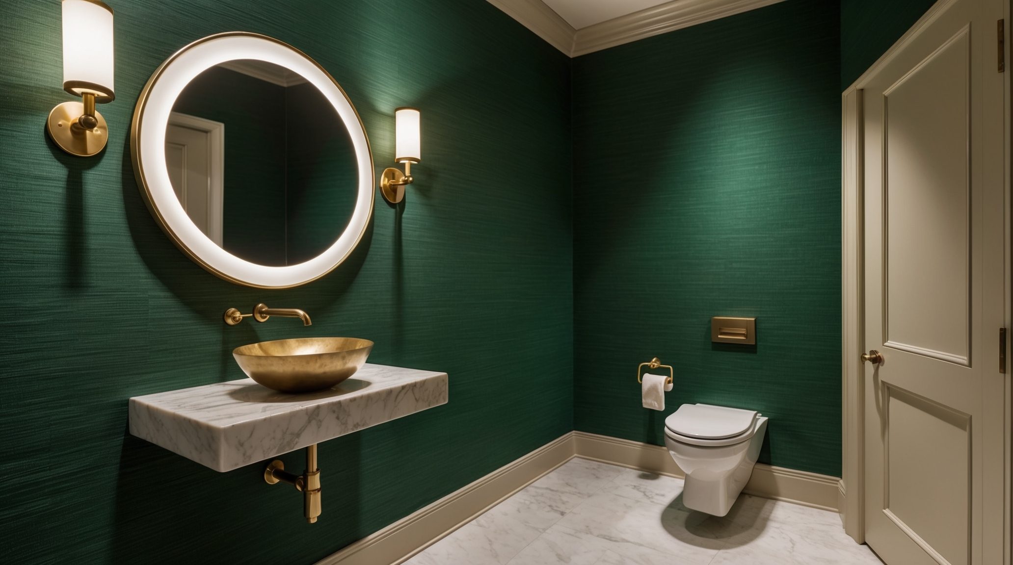 Powder room in Delray Beach FL — basin and brass faucet detail