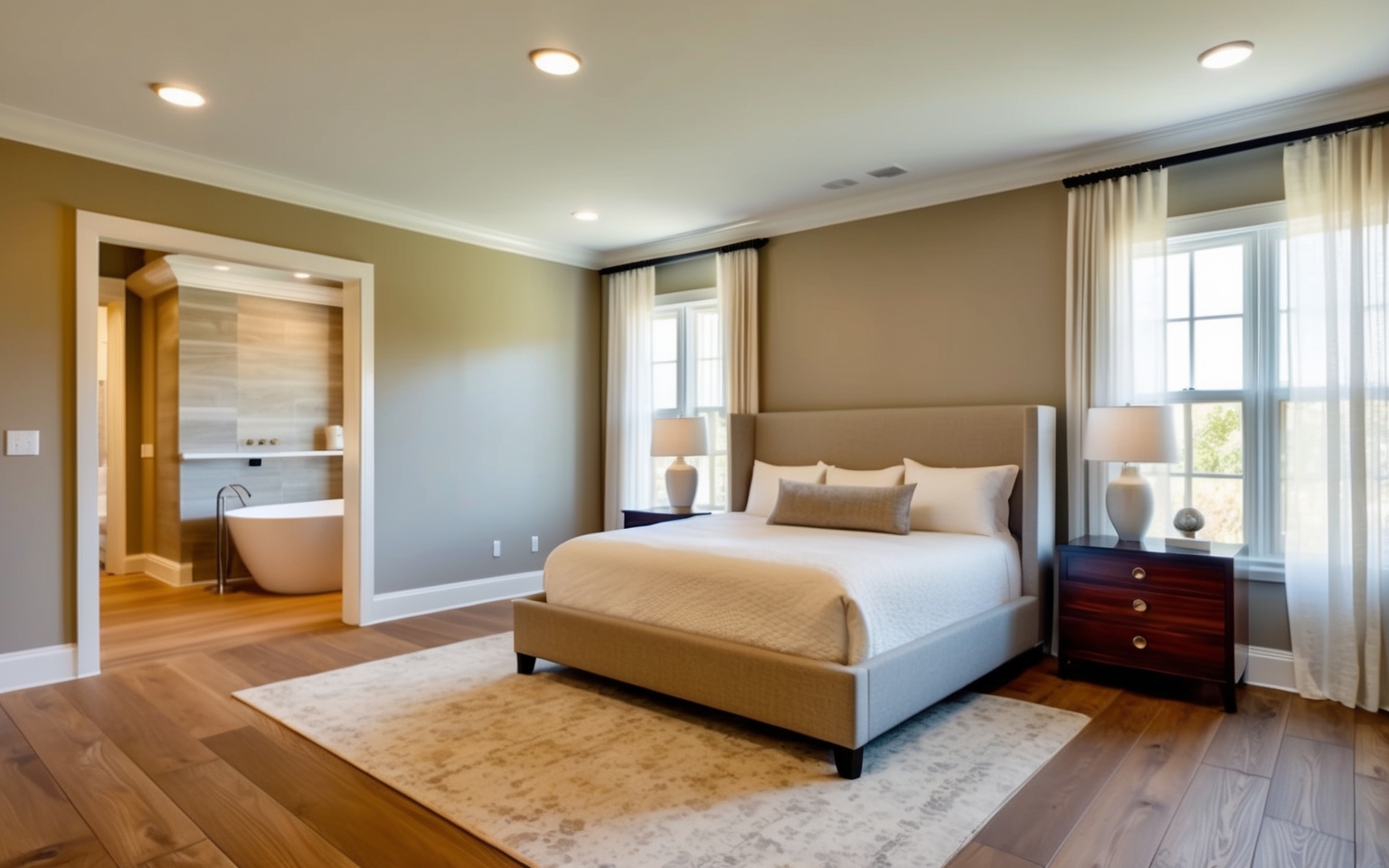 Spacious primary suite addition with luxury spa bath and custom walk-in closet