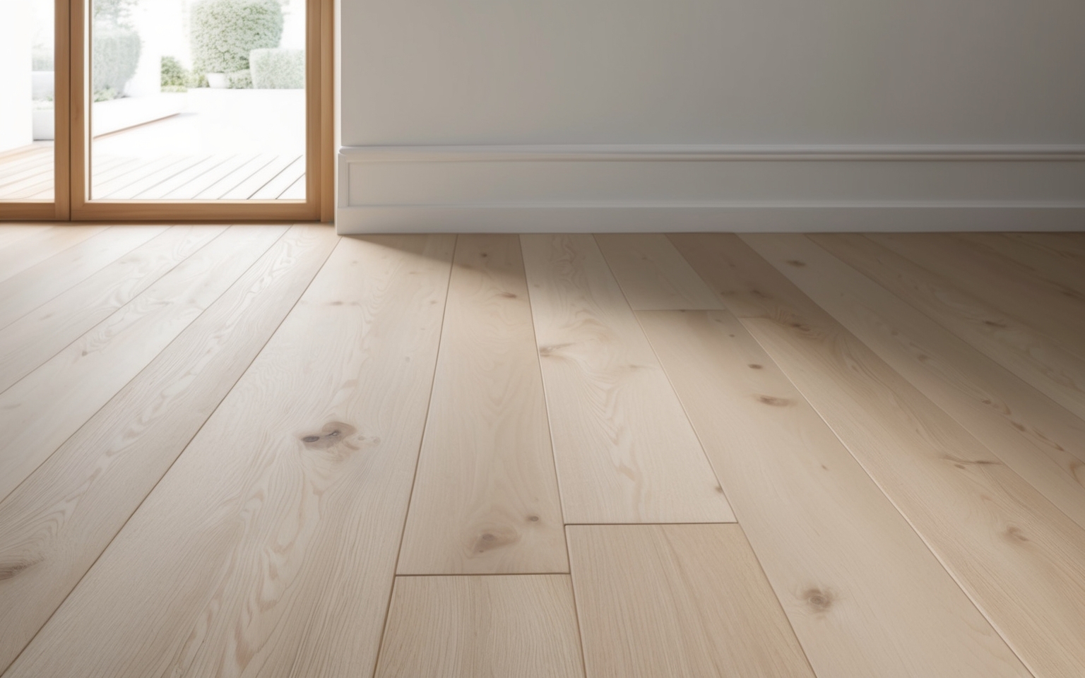 Wide-plank white oak engineered hardwood flooring