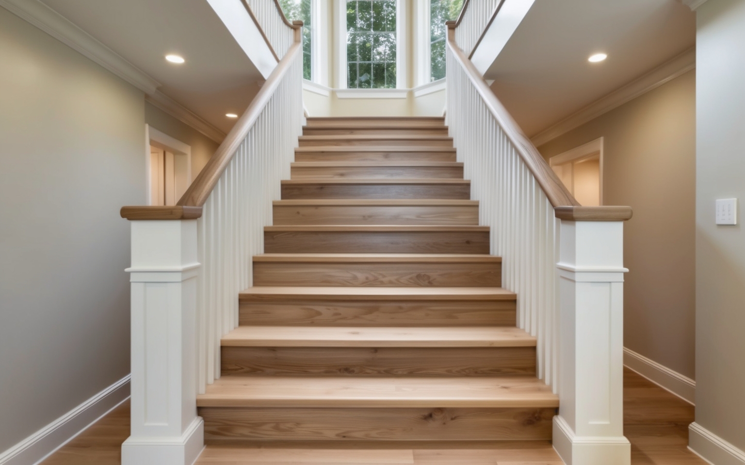 White oak staircase with matched stair-nose and white risers